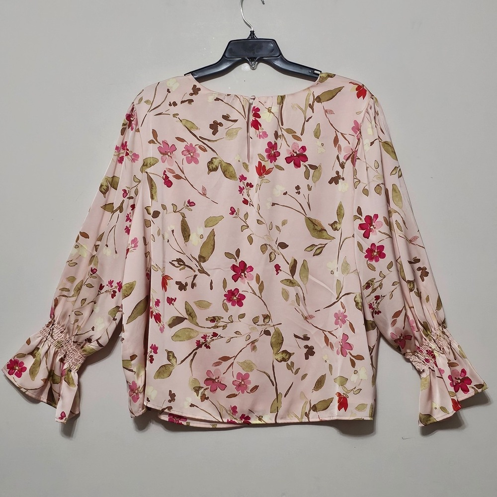 CeCe Womens Top‎ Blouse 3X Peach Pink Green Floral Multicolor Round Neck  0681 - Picture 9 of 12